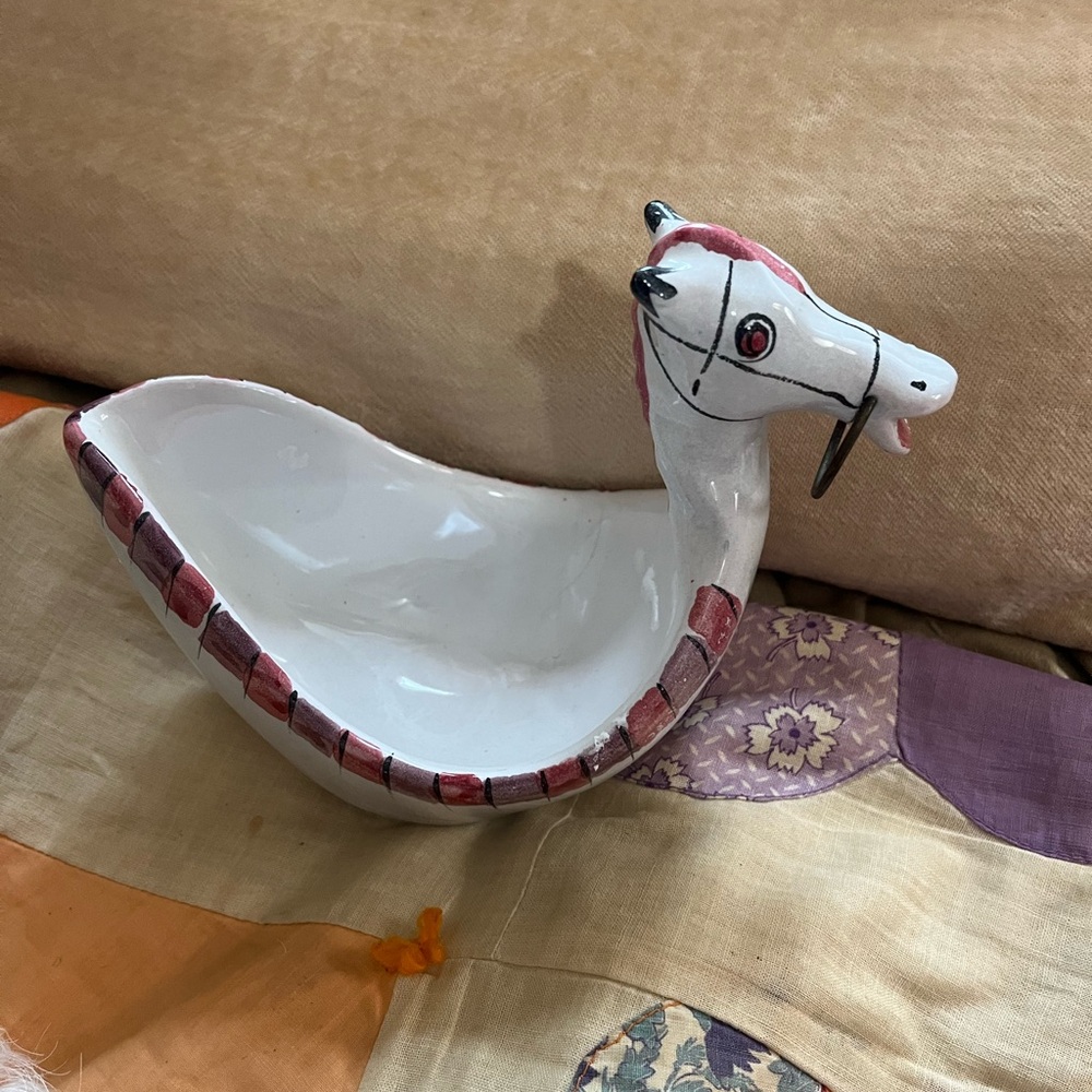 Handcrafted White and Red Ceramic Dragon Bowl
